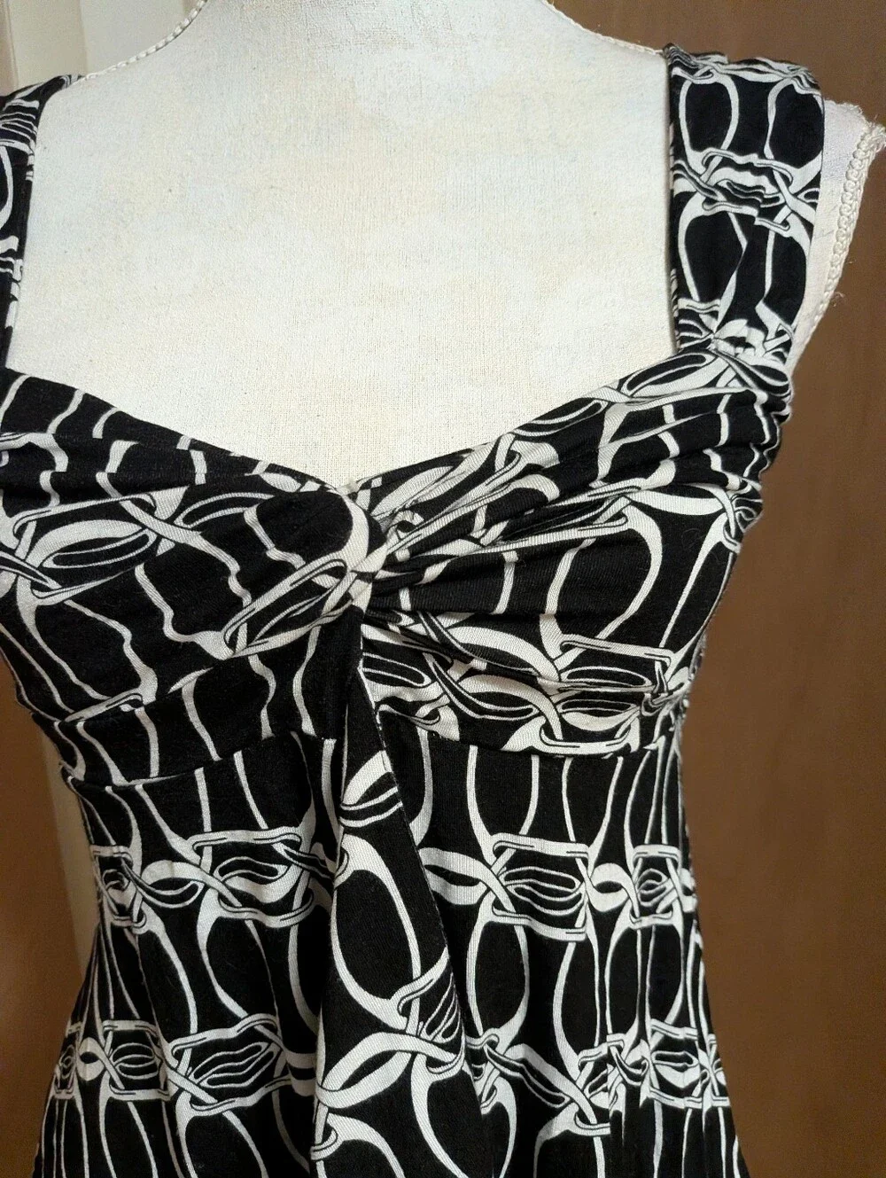 Michael Michael Kors Black White Chain Print Twist Front Sleeveless Dress Size S